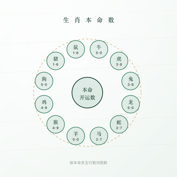 十二生肖本命五行与开运数字对应图