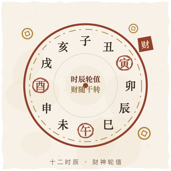 十二时辰财神方位轮值插画